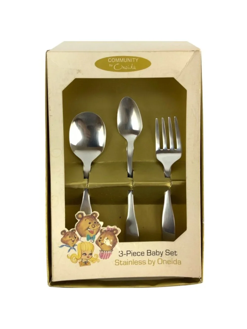 Oneida Community Paul Revere 3-Piece Baby Feeding Set Stainless Steel 1950s